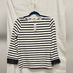 J. Crew SZ Small Blue Stripped Shirt Top with Ruffle Sleeve and Polka Dots